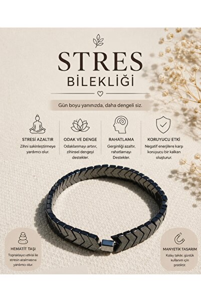 Leyandoğaltaş Hematit Doğal Taş Stres Bilekliği – Unisex Şık Tasarım Bileklik