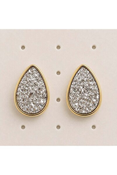 MARE BUTİK Silver Sparkle Detailed Drop Form Gold Earrings