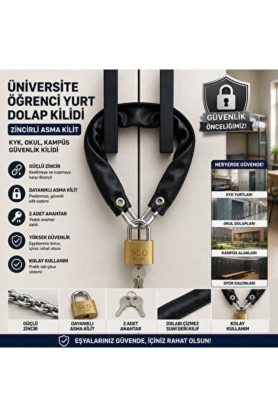 Vi Caro siyah Üniversite Öğrenci Yurt Dolap Kilidi – Zincirli Asma Kilit, KYK...