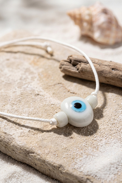 Lisinya Handmade Bohemian White Evil Eye Necklace -