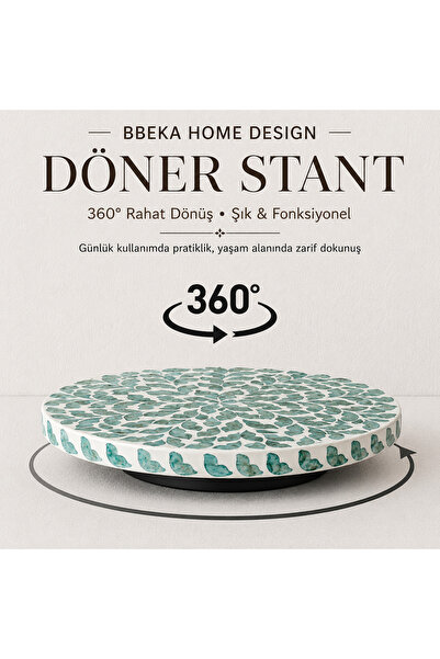 BBEKA HOME DESIGN Sedefli Döner Stant – Ekru-Yeşil Sedefli Mozaik Tasarım - 3...