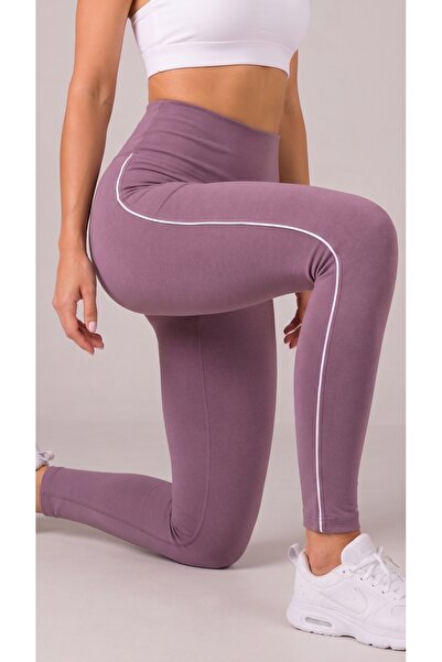 WOWO Women's High Waist Gathering Sports Leggings with Side Stripe Detail – Stretchy Long Fitness Leggings