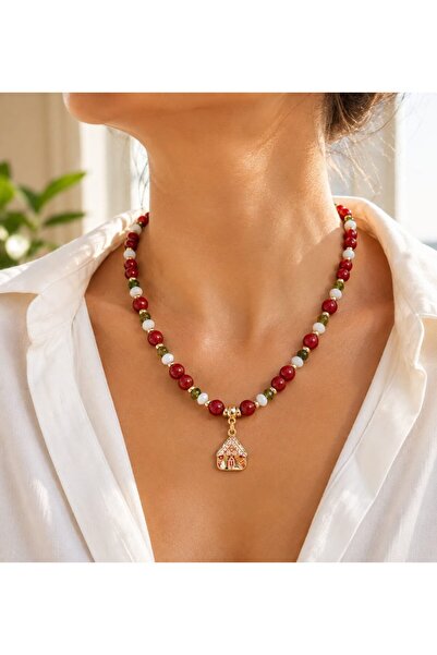 Sinem Şanlı Atelier Red Glass Bead House Pendant Necklace