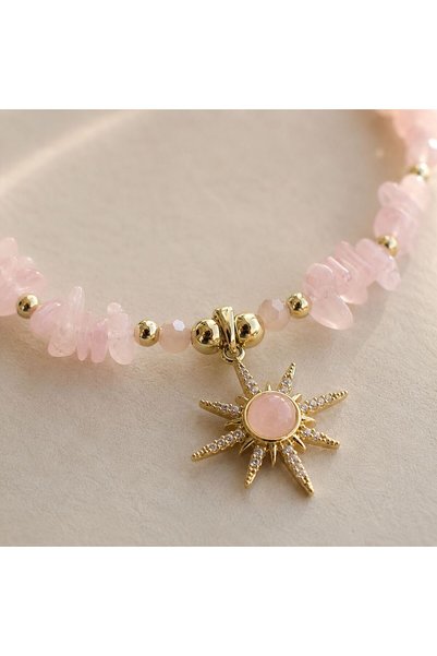 BIJUTERI Kly-1066 Pink Quartz Natural Stone Zircon Stone Pole Star Necklace |   Eos Collective