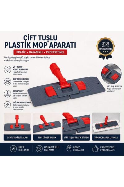 Ceyhanlar 60 cm Çift Tuşlu Plastik Mop Aparatı 360° Döner Başlıklı Geniş Taba...