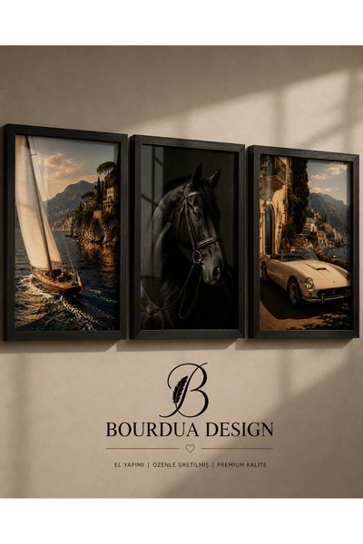 Bourdua Design Mediterranean Prestige 3 Parçalı A3+ Duvar Tablo Seti | Siyah ...