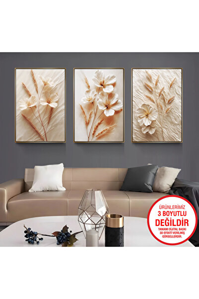 EMYA HOME Gold Metal Framed Flowers 3-Piece Canvas Painting Set