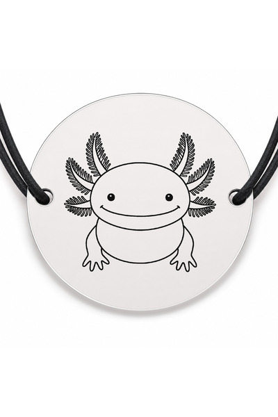 Simoshop Brățară argint 925 cu bănuț gravat axolotl, șnur negru reglabil