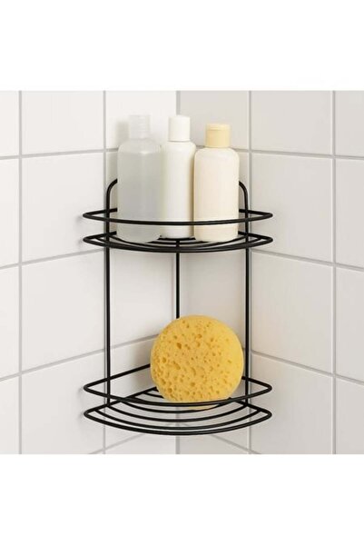 OEM Black Metal Corner Shelf with 2 Tiers for Bathroom 20x20x34.5cm