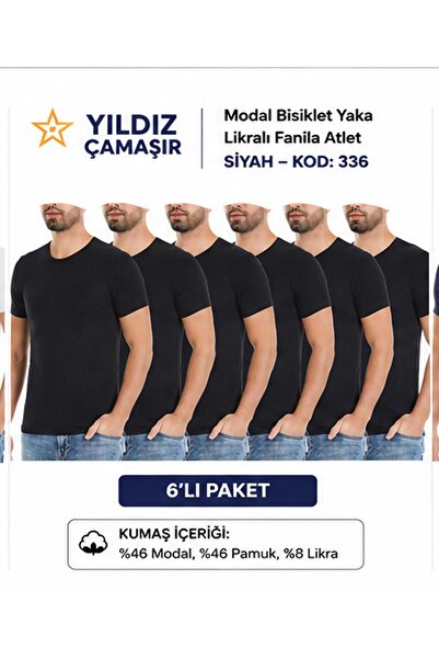 Yıldız Çamaşır Men's Modal Crew Neck Lycra Undershirt (335-336-337-338) - 6 P...