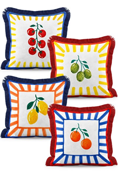 IdeCraft Italian Summer Themed Lemon Olive Tomato and Orange Patterned 4-Piec...