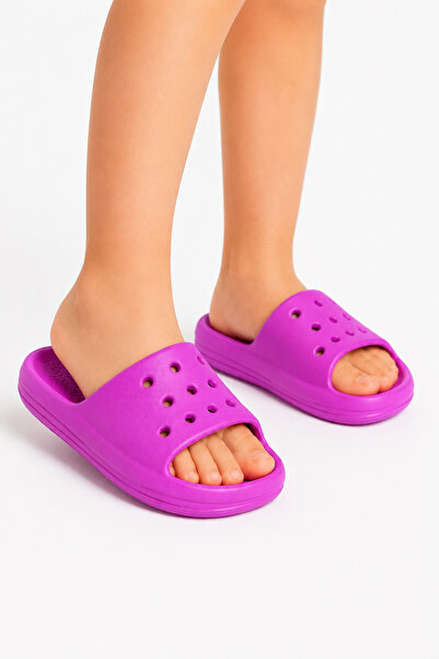 GEZER Girl's Lilac Purple Perforated Slippers Lightweight Summer Beach Pool B...