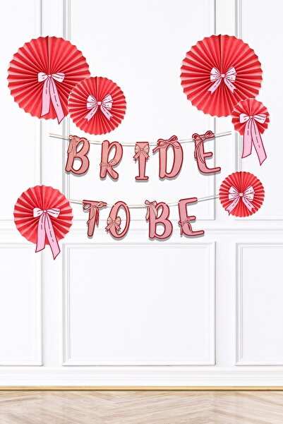 PEKSHOP Bow Theme Red Pink Bride to Be Decoration Set Red Fan Decorated Bride...