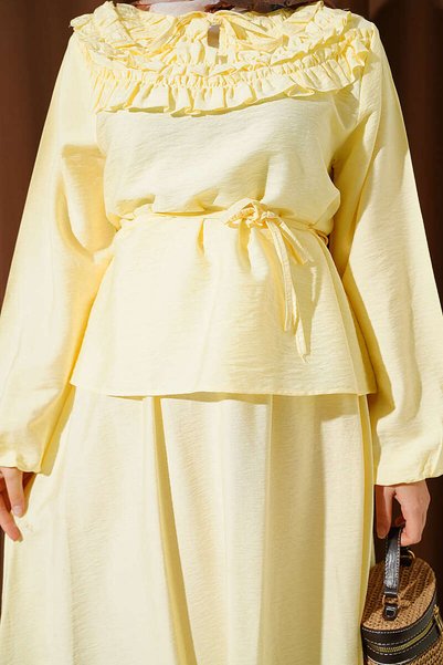 MODA ŞEHNAZ Women's Gathered Collar Skirt Suit