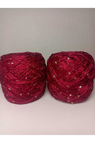 kartopya Gold Pullu Bordo Renkli Pullu Koton Örgü İpi 200gr(2x100 Gr)