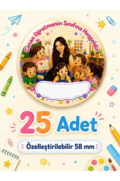 Punky Design 25 Adet Kişiye Özel Öğretmen Sınıfı Rozet 58 mm Okula Hoş Geldin...