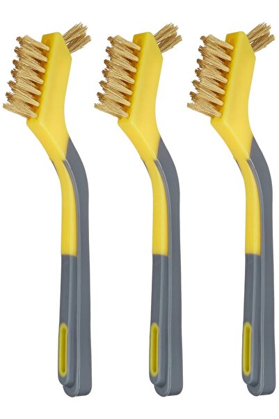 Amazon basics Brass Mini Brushes, Soft Grip, Pack of 3, 12.7mm, Yellow/Grey, ...