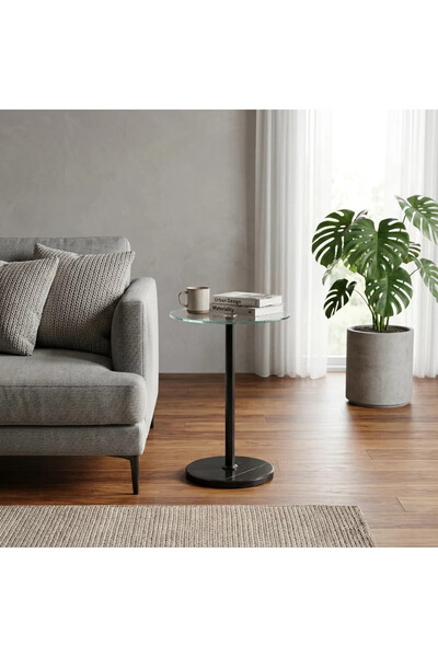 Al Hadaya Mall Modern Design Marble Service Table - Black and Transparent - 3...