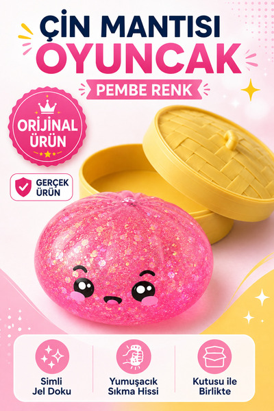 Overdal Pembe Çin Mantısı Squishy Orijinal Gerçek Ürün Büyük Boy Simli Dumpli...