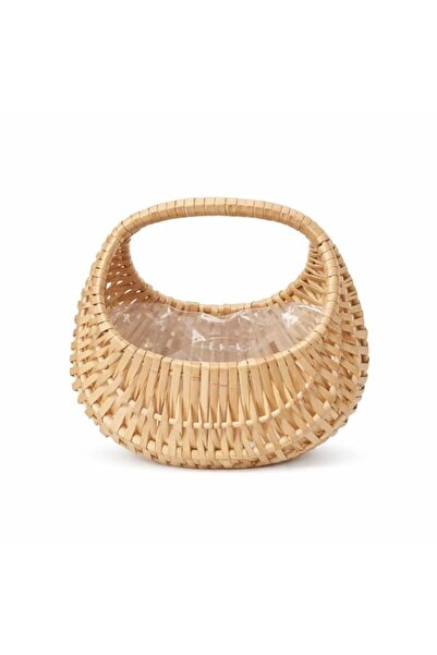 Generic Natural Wicker Basket with Handle, Handwoven Rattan Willow Storage, S...