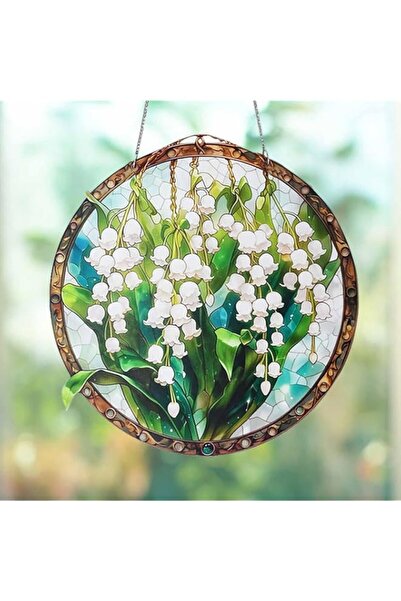 Generic Handcrafted Stained Glass Window Hanging, Lily of The Valley Flower S...