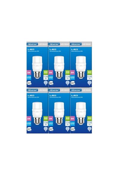Generic Megaman Led 8w 6500k Day Light E27 HalfStick (pack of 6)