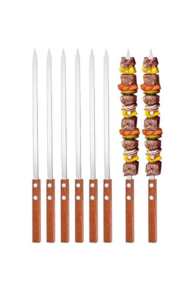 Generic 6 Pcs BBQ Skewers Set, Turkish Skewers with Wooden Handle, Stainless ...
