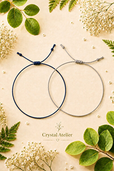 Crystal Atelier 2-Piece Navy Blue Silver Gray Rope Bracelet Set Adjustable Co...