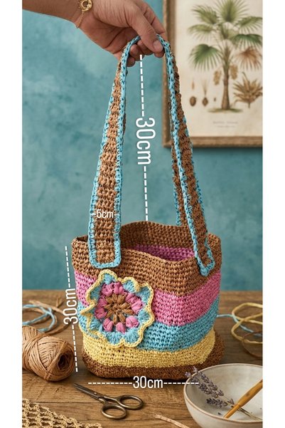 Zümrüdüanka Handmade Hand-Knitted Raffia Rope Daily Bag