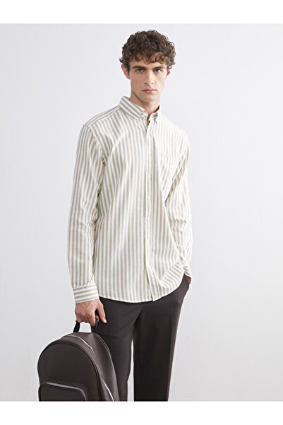 LC Waikiki Rmz Gi̇yi̇m Farkiyla Standard Fit Long Sleeve Striped Men's Shirt