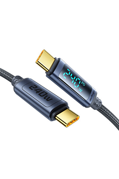 Voultage 240W Type-C to Type-C Dijital Ekranlı Hızlı Şarj Kablosu 1m, Örgülü ...