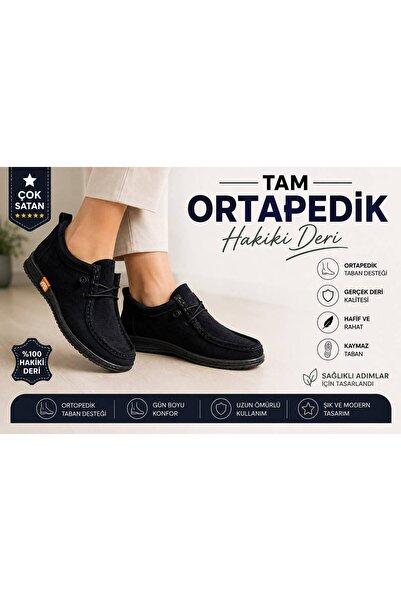 kismet kundura Black Suede Flat Women's Casual Lightweight Comfortable Shoes