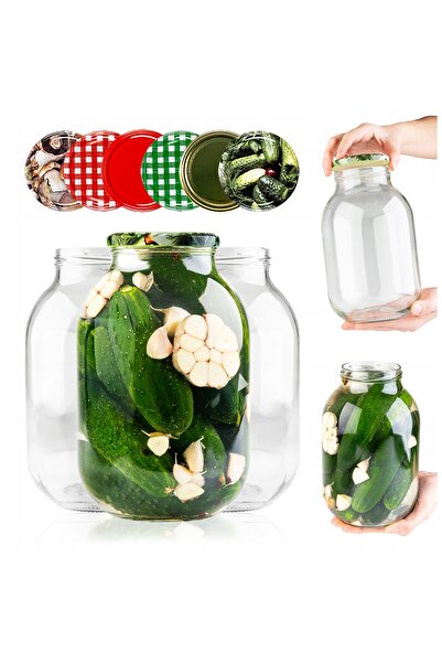 SuperButelki Set Borcane din Sticla pentru Conserve de Casa, 2000 ml, 21x13 c...