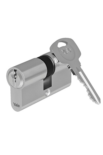 OEM Yale Gemini 600 security cylinder, brass, satin nickel, 5 keys, 45 x 45 mm