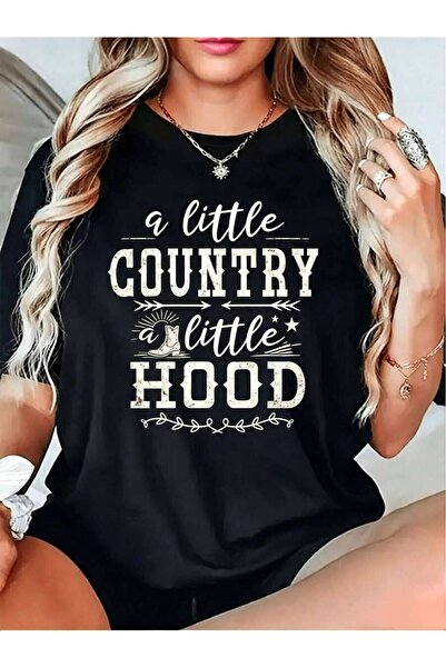 29CUN تي شيرت نسائي بتصميم جرافيك مع شعار "A Little Hood" وتصميم نوتة موسيقى ...