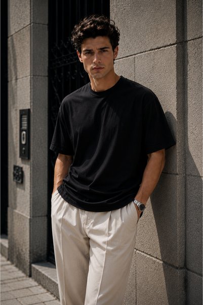 Rich Men's Black Mercerized Interlock Fabric Oversize T-Shirt