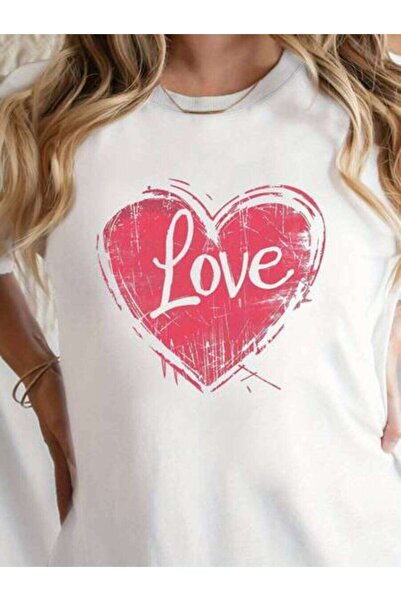 25W Oversized Women's T-Shirt, Loose Fit, Plain Print Women's-Shirt Heart Lov...