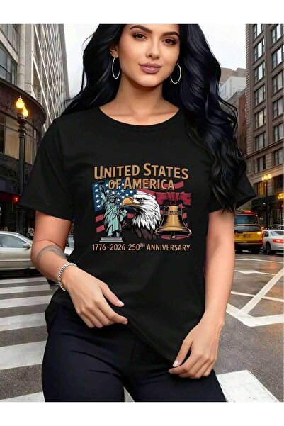 26LIK Women's US 250th Anniversary American Comfort Shirt Short Sleeve Round ...