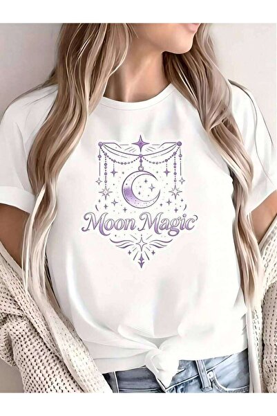 2BIR Mystical Boho Women's T-Shirt Moon Magic Celestial Print Casual Summer G...