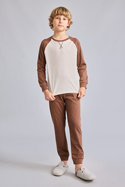 DeFacto Crew Neck Raglan Long Sleeve Top Rubber Cuffed Bottom 2-Piece Pajama ...