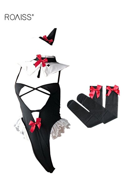 ROAISS Lingerie for Women Teddy Lingerie Set with Neck and Stockings Decorati...