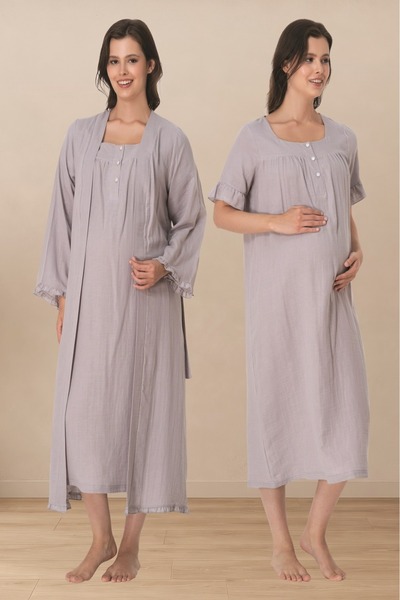 Puerpera Effortt Muslin Fabric Maternity Nightgown and Dressing Gown 3085