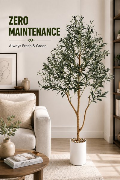 Ummelia 180cm Artificial Olive Tree with Pebble-Filled Pot | Lifelike Leaves & Fruits | Maintenance-Free Indoor & Outdoor Decor
