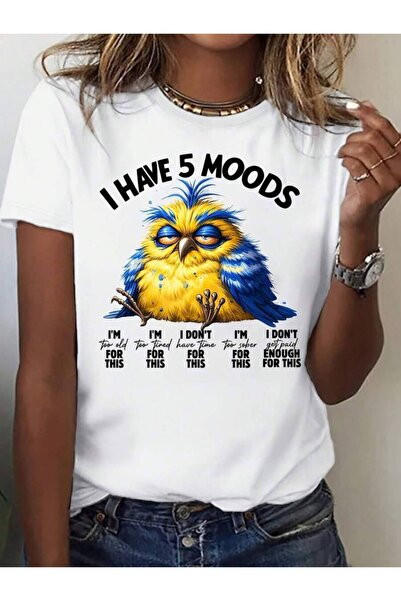 9JY Large Size Crew Neck Short Sleeve Women's Satirical Bird Pattern T-Shirt ...