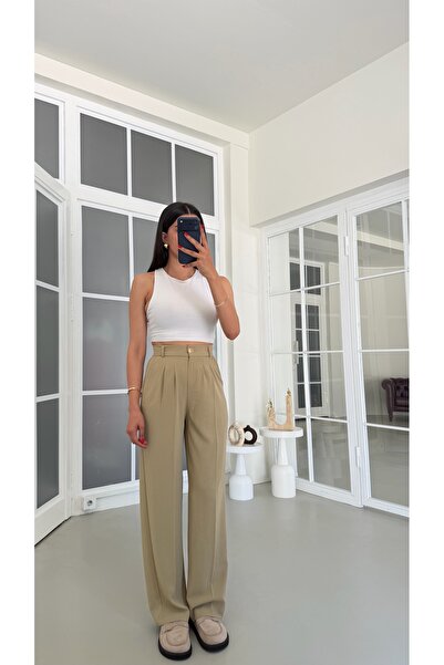 GAUS CO Açık Yeşil Gold Düğmeli Tencel Pantolon GAUS-01844