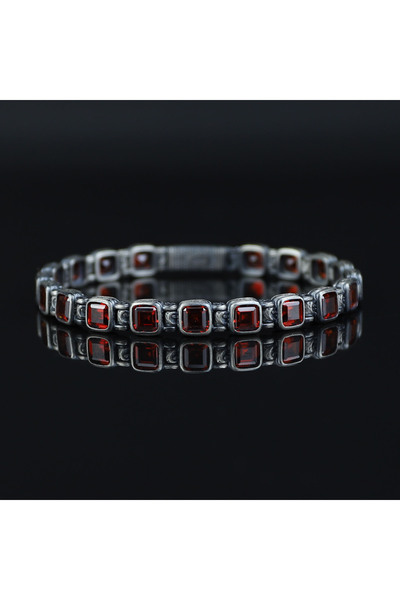 Mercan Silver Erkek Yakut Link Zincir Bileklik, Vintage Gümüş Bileklik