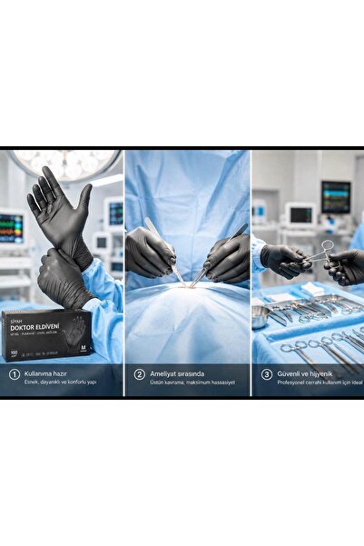 herevelazim Black Nitrile Powder-Free Examination Gloves 100 Pieces 3 Boxes 3...
