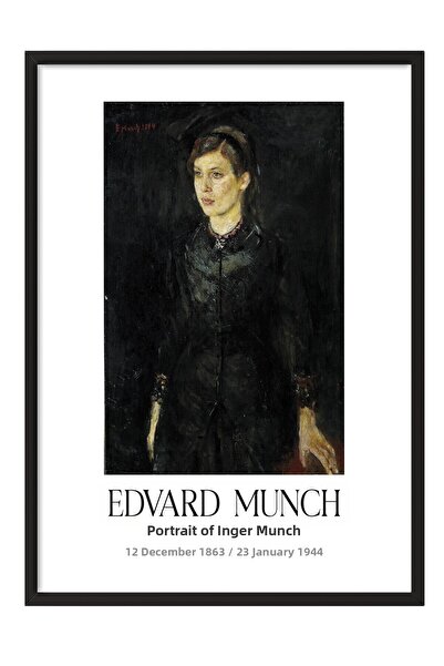 Postifull Edvard Munch - Portretul lui Inger Munch, Tablou în ramă neagră, Se...