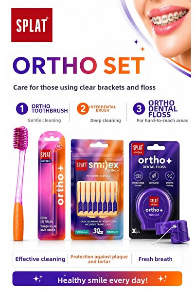 Splat Orthodontic Clear Plaque Care Package Soft Toothbrush + Interface Brush...