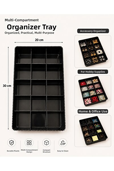 Clinica Black 15-Compartment Organizer Tray 20X30 cm